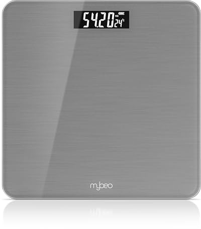 MyBeo - Digitale Personenwaage - Körperwaage aus Glas – 5 bis 180 kg – große Anzeige - LCD Display - kg und lb – DMS Sensoren – 6 mm Sicherheitsglas – automatisches Einschalten