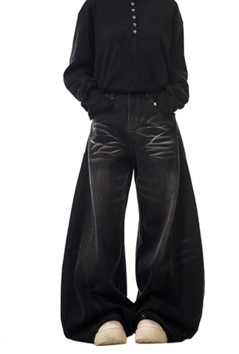 Jean baggy Y2K Boyfriend pour femme, taille basse, hip hop, pantalon denim, jambes larges, aspect jean, palazzo, coupe ample, pantalon extensible, pour adolescentes, filles, streetwear esthétique, A2