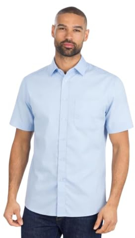 Mens Short Sleeve Shirt Tailored Fit Easy Iron Collared Button Up Poplin Smart Casual Business Wedding Office Shirt