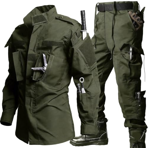 Rysk Kamouflage Taktisk Dräkt, Herr Taktiska Byxor för Stridsjackor, Vindtät Vår- Och Höstjacka, för Airsoft Paintball(Green,M)