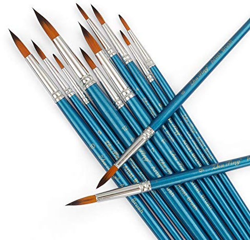 STARVAST Paint Brushes, 12pcs Artist Paint Brushes Set Fine Pointed Paint Brushes for Acrylic Oil Watercolor Painting-Pearl Blue
