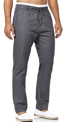 Indicode Herren Veneto Stoffhose aus Leinen & Baumwolle | Leinenhose Freizeithose Männer Iron, L