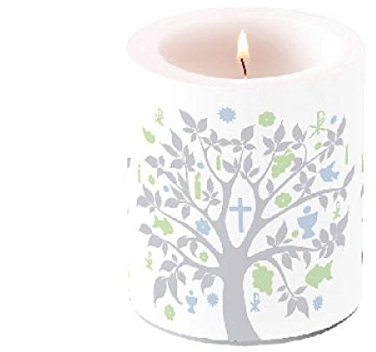 Tafeldeko.de Candela da Tavolo per Comunione, cresima, Albero in Argento, 90 mm