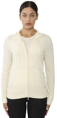 JENNIE LIU Dam 100 % ren kashmir långärmad huvtröja cardigan med dragkedja