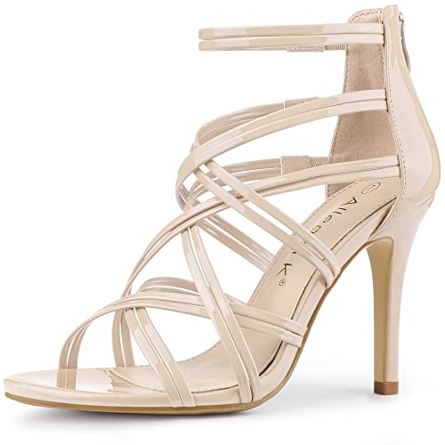 Allegra K Lanières sandales à talons chunky pour femmes Beige 37