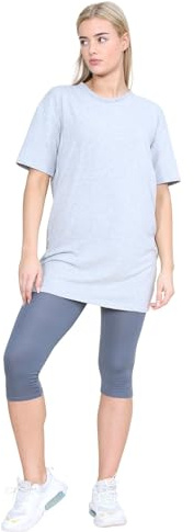 janisramone® Womens Short Sleeve Tunic T Shirts, Round Neck Oversized T Shirts for Women UK, Soft Comfortable Pj Dress, Perfect Summer Longline Ladies Tops Grey