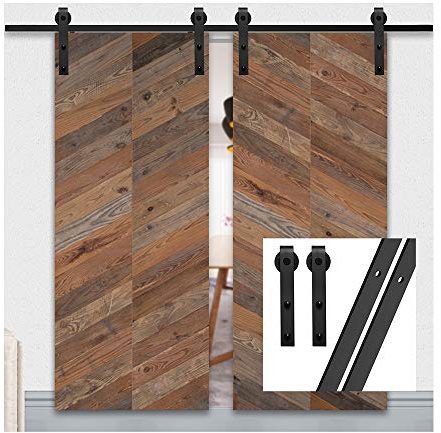 GIFSIN 6.6FT/200cm Schiebetür Kit Scheunentor Kit Schiebetürbeschlag Kit für Doppeltür,Verbindungsschiene,Tür nicht im Lieferumfang Enthalten