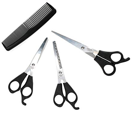 4-teiliges Haarscheren Set, Haarschneideschere, Schere für Pony, Modellierschere zum Haare ausdünnen und Kamm, rostfreier Edelstahl
