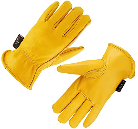 HHPROTECT Gartenhandschuhe Arbeitshandschuhe Leder Robustes Rindsleder Sicherheitshandschuhe für Fahrer Garten Motorrad Jagd Reiten Hofarbeit - M