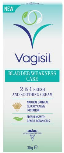 Vagisil Bladder Weakness Care 2-in-1 Fresh & Soothing Cream, with Natural Oatmeal, Freshens with Gentle, Botanical Scent, 30g