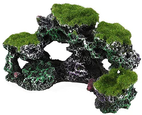 ANCLLO - Piante artificiali per acquario, decorazione per acquario, sfondo di corallo, montagna, paesaggio rifugio per pesci rossi