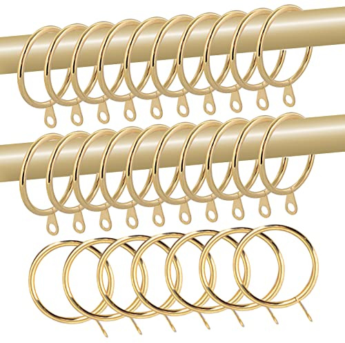 28 pcs 1.5-Inch Inner Diameter Metal Drapery Rings Curtain Rings with Eyelets, Fits Up to 1 1/4-Inch Rod, Gold