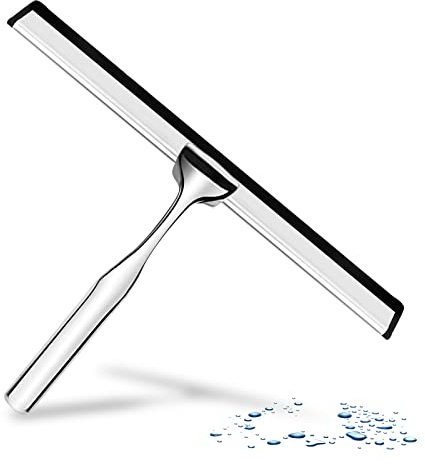 HORJOR Duschabzieher Duschschaber Edelstahl Duschwischer mit Silikon Gummilippe, Abzieher Glasabzieher Profi fensterabzieher Für Die Bad, Küchen, Fenster und Autoglasreinigung, 24 cm breit, Silber, M
