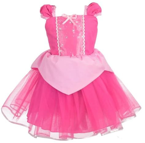 Lito Angels Deguisement Robe au Bois Dormant Princesse Aurore Bebe Fille, Anniversaire Fete Carnaval Costume Casual Ete, Taille 6-18 mois, Rose Chaud