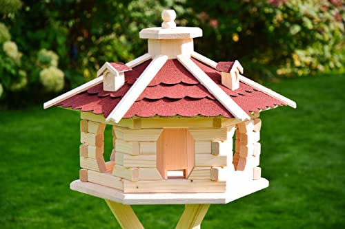 Deko-Shop-Hannusch Vogelhaus aus Holz unbehandelt zum selbst gestalten, bemalen, wahlweise mit Solarbeleuchtung und Ständer, wetterfestes Bitum, XXL, Vogelhäuschen (Standard, Rot)