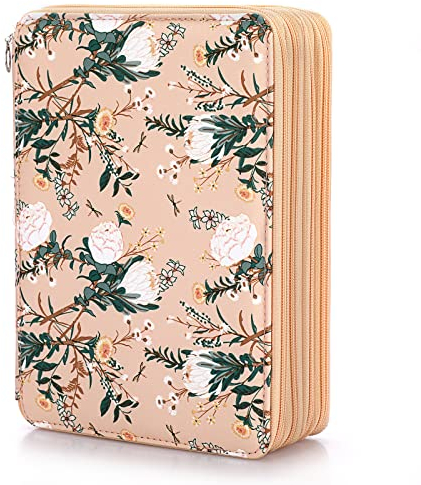 SUMNACON Federmäppchen 200 Bleistift Organizier Buntstift-Organizer mit großem Fassungsvermögen und Halter für Schule Büro Reise Geschenk Fuer Familie und Freunden(Blumenmotiv,Hellbraun)