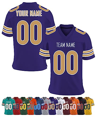 Personalisiert American-Football-Trikot Herren-Sporthemden, Personalisierte Schnelltrocknend Atmungsaktiv T-Shirt kurzärmelig und fügen Sie den Teamnamen für Männer Damen Kinder, S ~ 7XL