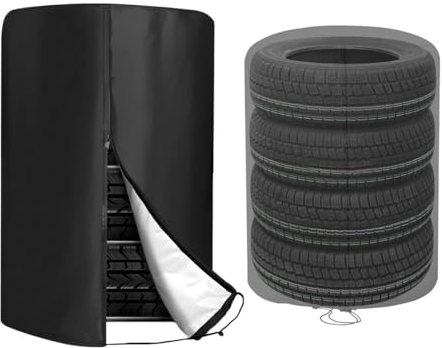 CGEAMDY Tire Storage Covers, Universal Tyre Cover for 4 Tyre Protective Cover, Car Spare Wheel Tire Storage Bag Case Protector, Water Resistant Car Tyre Bag with Cord Stopper(Black)