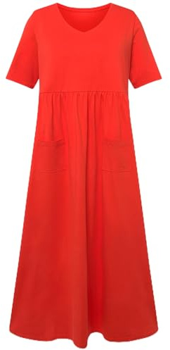 Ulla Popken Vestido de Jersey, Costura Imperio, línea A, Cuello de Pico, Media Manga Naranja Oscuro 50+ 829521514-50+