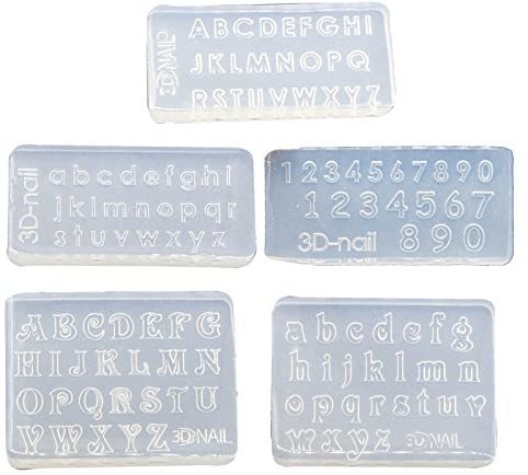 BYUTFA 5 Stück Buchstaben und Zahlen Silikonformen Nail Art Schnitzform Geeignet für Nageldekorationszubehör Nagelschablonen-Werkzeug