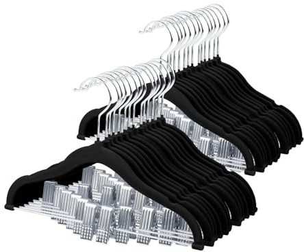 ManGotree 11.8'' Baby Velvet Hangers with Movable Clips 28 Pack Black