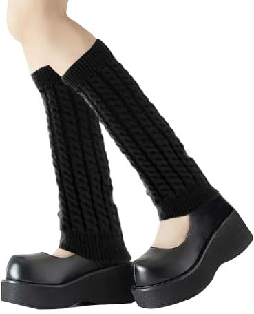 Voarge 1 Paar Beinwärmer Frauen, Winter lang Crochet Stricken Stulpen Damen für Tanzen Fitness Yoga, Schwarz