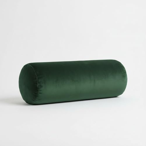Kosiproducts Round Bolster Cushion Plush Velvet Pillow for Yoga Neck Relaxing Virgin Hollow Fibre Roll [75cmx25cm, Bottle Green]