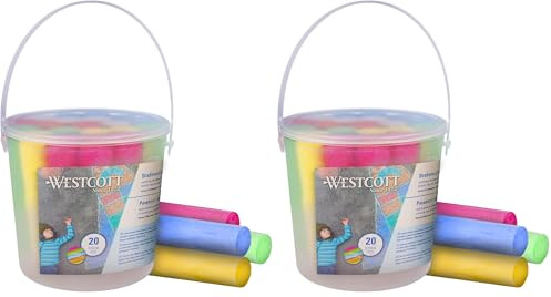 Westcott craie de rue | 20 craies de rue colorées pour enfants dans un seau de transport pratique | facilement lavable | convient pour l'asphalte, le tableau noir ou la pierre | E-744981 00 (Lot de 2)