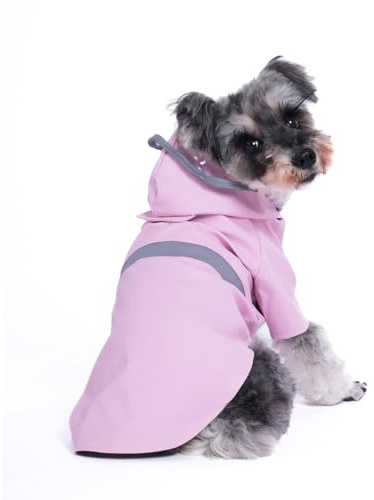 Hisprout Hund Regenmantel Atmungsaktive Leichte Haustier Regen Jacke wasserdichte Hundekleidung mit Sicherheits Reflektierende Streifen Kapuze Hund Regenmantel(Pink,M)
