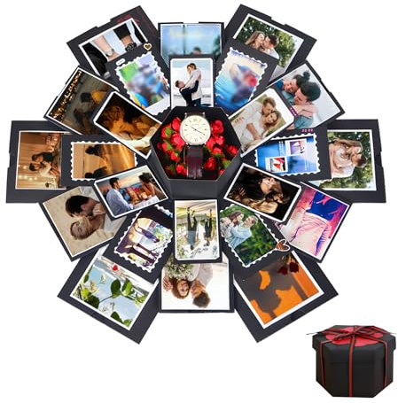 Explosion Box, Überraschung Explosion Geschenkbox, DIY Handgemachtes Fotoalbum Scrapbook Faltbare Geschenkbox, Explosion Fotobox Geschenk für Geburtstag, Weihnachten, Hochzeit, Erntedankfest