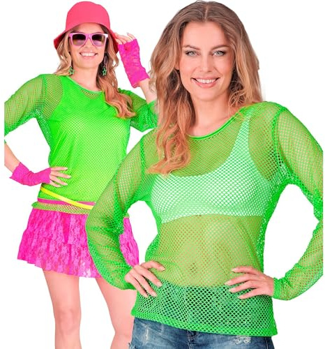 W WIDMANN MILANO Party Fashion - Top a rete per donna, maglietta neon per festival e carnevale