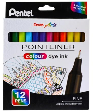 Pentel Pointliner colour S40 Fineliner - dye ink, 0.4 mm, 12er Set - farblich sortiert