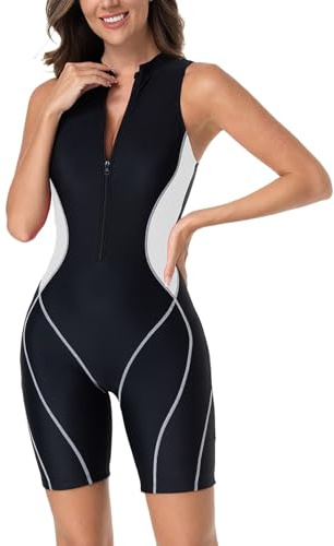 Maillot De Bain Femme 1 Pieces Shorty Gainant Ventre Plat Maillot De Bain Une Piece Femme avec Fermeture Éclair Grande Taille Pas Cher Chic Natation Piscine Sport Plage Océan (White, M)
