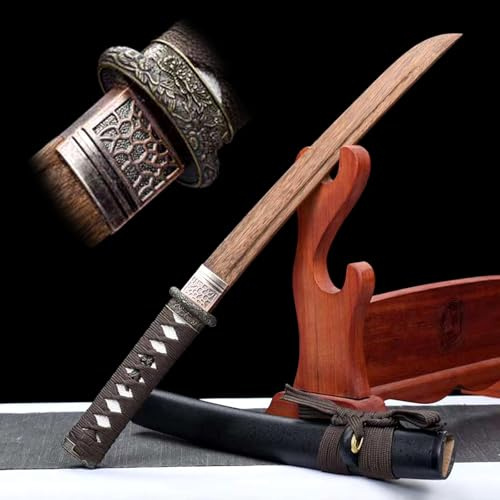 HJHUUA Sabres de samouraï Courts en Bois de 55 cm,Bokken Fait Main,Katana en Palissandre Naturel pour Cadeaux,expositions,Cosplay,Accessoires et Collections.