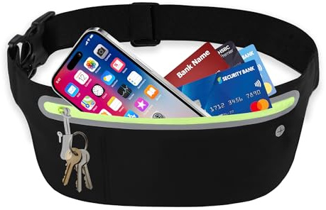 Peginmol Laufgürtel für Handy, Wasserdichter Sportgürtel mit Separates Schlüsselfach, Leicht Lauftasche Verstellbar mit Reflektierenden Streifen für Joggen Running, Smartphones bis 6,5 Zoll, Schwarz