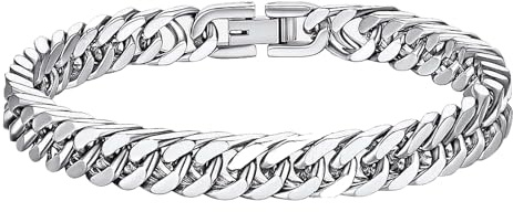 WQEDVN Silver Bracelet for Men, Chain Bracelet, Cuban Link Bracelet, Hip Hop Jewellery, for Mens Boys(10 * 21cm)