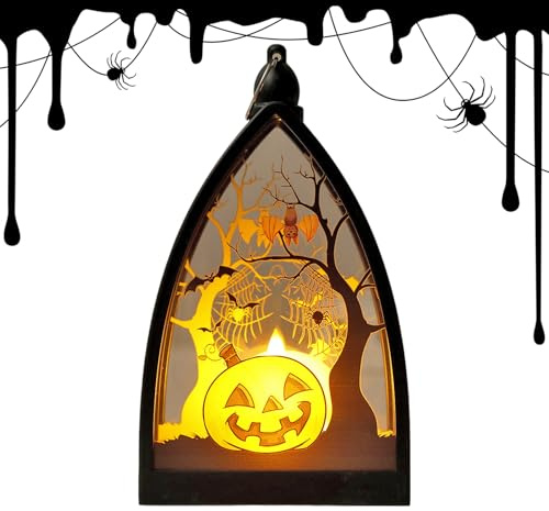 Faroles de Halloween de exterior – Farol para casa con esqueleto de calabaza y castillo encantado – Centro de mesa ornamentales para decoración de interior exterior patio jardín camping y porche