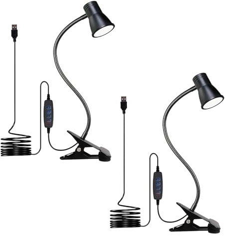 GBKDQQ 2 Pezzi Lampada da Letto con Morsetto, Lampada da Scrivania LED Dimmerabile con 3 Temperature di Colore, Lampada da Tavolo USB con Cavo, Lampada da Letto con Interruttore per Camera da Letto