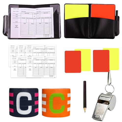 FDHBDF Schiedsrichter Set Fußball, 2 Paar Rote Gelbe Schiedsrichter Karten mit 2 Kapitänsbinde, Pfeife Stift 5 Aufzeichnungspapiere, Sport Zubehör für Schulsport Kinderfußball Erwachsenenturniere