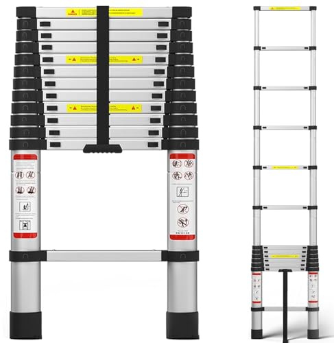 3.79-Meter Telescoping Ladder, Stainless Steel Foldable Ladder, Portable Extension Ladder for Home Use, Height Adjustable, 150kg Load Capacity, More Durable