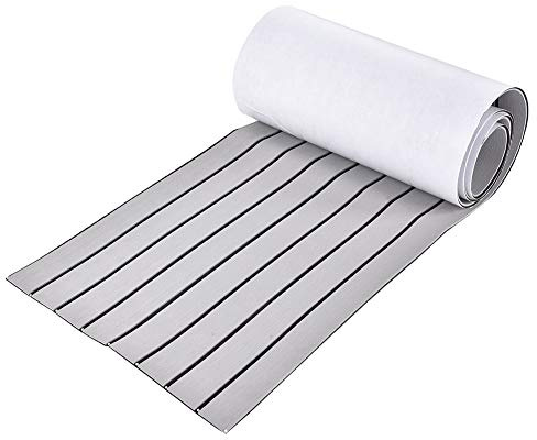 Oytrui Tapis de Bateau EVA, Revêtement de Sol Marin Antidérapant avec Résistance à l'eau et Isolation Phonique, pour Terrasse de Yacht et Plancher de Bateau (Gris Clair + Rayures Noires)