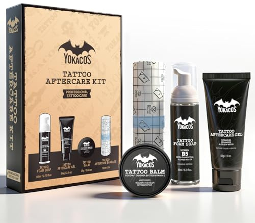 Tattoo Aftercare Kit 4-Piece Set - Tattoo Balm, Soothing Gel, Cleansing Foam & Tattoo Wrap, All Stages Care with Natural Ingredients, Recommended by Tattoo Artists for New Old Ink