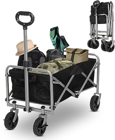 Outopee 60L Lightweight Festival Trolley, 100kg Collapsible Camping Wagon | Wheeled Heavy-Duty Portable Utility Cart for Outdoor Picnic, Garden, Beach, Shopping, and Sports, Black