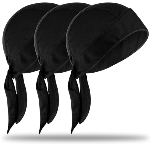 3Pcs Do Rags Sweat Wicking Beanie Cooling Do Rags Sweat Wicking Skull Caps Doo Rag Large for Men Women Helmet Liner Motorcycle Head Wrap Bandana Black