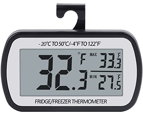 AEVETE Refrigerator Thermometer Digital Fridge Thermometer for Freezer with Magnetic Back Large LCD, No Frills Easy to Read (Black)