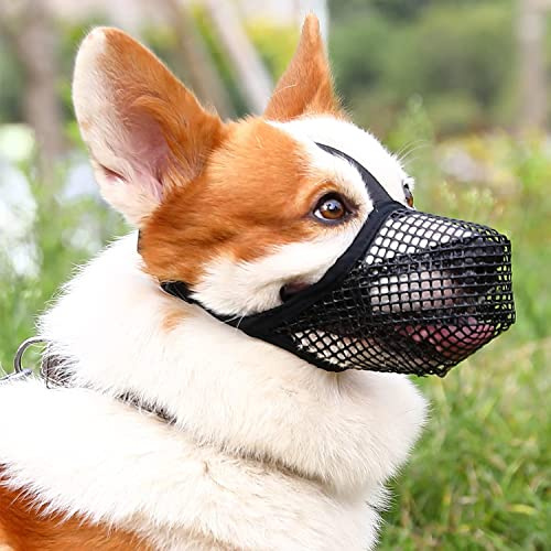 Dog Muzzle Soft Nylon Muzzle - Adjustable Breathable Mesh Muzzle, Dog Mask, Mouth Cover for Anti-Biting Anti-Barking Licking (Black, Size XS+)