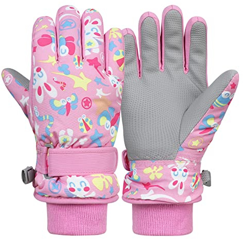Winter Gloves for Kids Waterproof Boys Girls Snow Ski Gloves Toddler Snowboarding Mittens Windproof Pink M