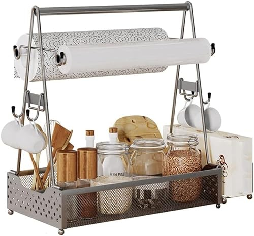 Wotendy Grill-Caddy, Grill-Caddy mit Papierhandtuchhalter für Teller, Besteck, Picknick,Picknick-Gewürz-Aufbewahrungsbehälter mit 4 Haken, Grillutensilien-Caddy für Outdoor-Grillzubehör