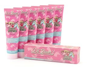 Dr. Bauer's Lovely Friends tandkräm enhörning, glitterfigurer, 6 x 90 ml | Vegan tandvård med xylitol mot karies, glitterdjurfigurer från växtcellulosa löses upp vid rengöring