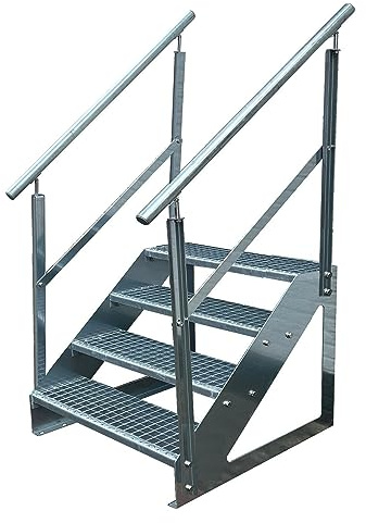 Kaminbau Mierzwa Premium trappa fristående, 4 trappsteg dubbelsidigt räcke (bredd 1 000 mm) (höjd 76 cm), väderbeständigt rutnät, trädgårdstrappa